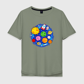 Мужская футболка хлопок Oversize с принтом Мультяшный космос планеты звезды в Тюмени, 100% хлопок | свободный крой, круглый ворот, “спинка” длиннее передней части | 