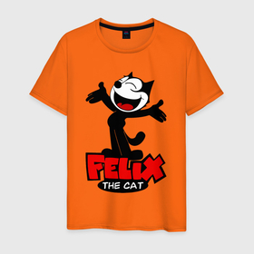 Мужская футболка хлопок с принтом Happy Cat Felix , 100% хлопок | прямой крой, круглый вырез горловины, длина до линии бедер, слегка спущенное плечо. | 