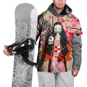 Накидка на куртку 3D с принтом Незуко Камадо под сакурой в Тюмени, 100% полиэстер |  | 