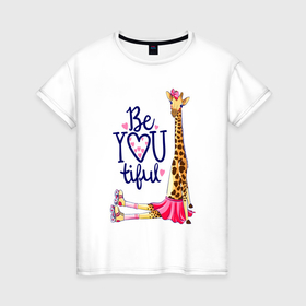 Женская футболка хлопок с принтом Прекрасная жирафа на роликах в Кировске, 100% хлопок | прямой крой, круглый вырез горловины, длина до линии бедер, слегка спущенное плечо | 