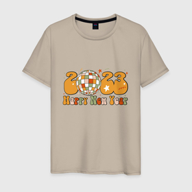Мужская футболка хлопок с принтом 2023   happy new year в Белгороде, 100% хлопок | прямой крой, круглый вырез горловины, длина до линии бедер, слегка спущенное плечо. | 