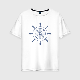 Женская футболка хлопок Oversize с принтом Синий штурвал корабля в Тюмени, 100% хлопок | свободный крой, круглый ворот, спущенный рукав, длина до линии бедер
 | 