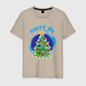 Мужская футболка хлопок с принтом Мультяшная новогодняя ёлка в Санкт-Петербурге, 100% хлопок | прямой крой, круглый вырез горловины, длина до линии бедер, слегка спущенное плечо. | 