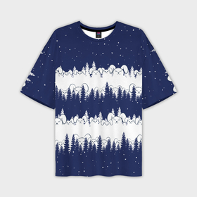 Мужская футболка OVERSIZE 3D с принтом Зайцы в зимнем лесу в Санкт-Петербурге,  |  | Тематика изображения на принте: 