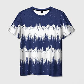 Мужская футболка 3D с принтом Зайцы в зимнем лесу в Санкт-Петербурге, 100% полиэфир | прямой крой, круглый вырез горловины, длина до линии бедер | Тематика изображения на принте: 