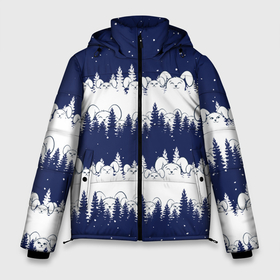 Мужская зимняя куртка 3D с принтом Зайцы в зимнем лесу в Новосибирске, верх — 100% полиэстер; подкладка — 100% полиэстер; утеплитель — 100% полиэстер | длина ниже бедра, свободный силуэт Оверсайз. Есть воротник-стойка, отстегивающийся капюшон и ветрозащитная планка. 

Боковые карманы с листочкой на кнопках и внутренний карман на молнии. | Тематика изображения на принте: 