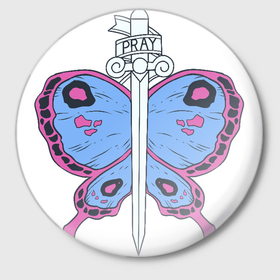 Значок с принтом Бабочка Джолин Куджо в Кировске,  металл | круглая форма, металлическая застежка в виде булавки | 