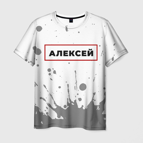 Мужская футболка 3D с принтом Алексей   в красной рамке на светлом в Екатеринбурге, 100% полиэфир | прямой крой, круглый вырез горловины, длина до линии бедер | 