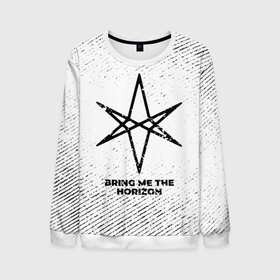 Мужской свитшот 3D с принтом Bring Me the Horizon с потертостями на светлом фоне в городе Новоалтайск, 100% полиэстер с мягким внутренним слоем | круглый вырез горловины, мягкая резинка на манжетах и поясе, свободная посадка по фигуре | 