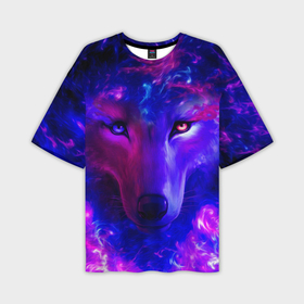 Мужская футболка OVERSIZE 3D с принтом Волшебный звездный волк в Новосибирске,  |  | 