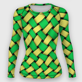 Женский рашгард 3D с принтом Жёлто зелёная плетёнка   оптическая иллюзия ,  |  | 