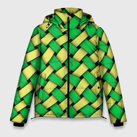 Мужская зимняя куртка 3D с принтом Жёлто зелёная плетёнка   оптическая иллюзия в Екатеринбурге, верх — 100% полиэстер; подкладка — 100% полиэстер; утеплитель — 100% полиэстер | длина ниже бедра, свободный силуэт Оверсайз. Есть воротник-стойка, отстегивающийся капюшон и ветрозащитная планка. 

Боковые карманы с листочкой на кнопках и внутренний карман на молнии. | 
