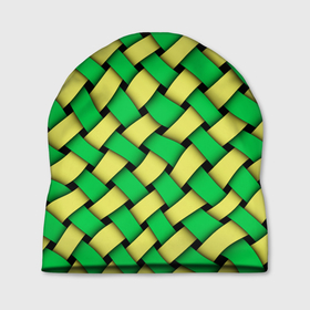 Шапка 3D с принтом Жёлто зелёная плетёнка   оптическая иллюзия в Тюмени, 100% полиэстер | универсальный размер, печать по всей поверхности изделия | 