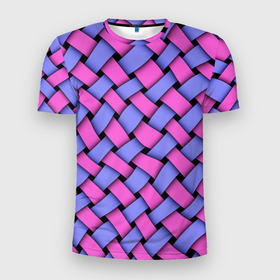 Мужская футболка 3D Slim с принтом Фиолетово сиреневая плетёнка   оптическая иллюзия в Екатеринбурге, 100% полиэстер с улучшенными характеристиками | приталенный силуэт, круглая горловина, широкие плечи, сужается к линии бедра | 