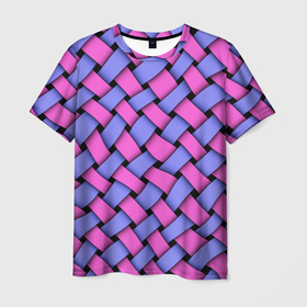 Мужская футболка 3D с принтом Фиолетово сиреневая плетёнка   оптическая иллюзия в Курске, 100% полиэфир | прямой крой, круглый вырез горловины, длина до линии бедер | 