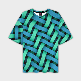 Мужская футболка oversize 3D с принтом Сине зелёная плетёнка   оптическая иллюзия в Кировске,  |  | 
