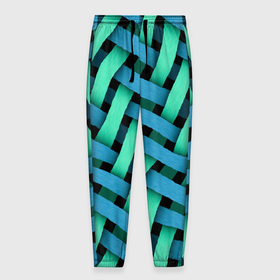 Мужские брюки 3D с принтом Сине зелёная плетёнка   оптическая иллюзия в Санкт-Петербурге, 100% полиэстер | манжеты по низу, эластичный пояс регулируется шнурком, по бокам два кармана без застежек, внутренняя часть кармана из мелкой сетки | 