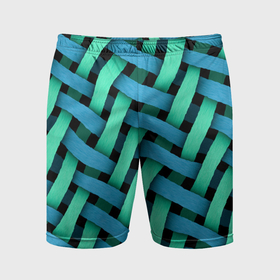 Мужские шорты спортивные с принтом Сине зелёная плетёнка   оптическая иллюзия в Курске,  |  | 