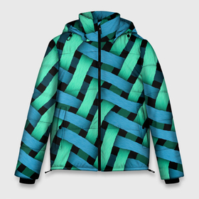 Мужская зимняя куртка 3D с принтом Сине зелёная плетёнка   оптическая иллюзия в Екатеринбурге, верх — 100% полиэстер; подкладка — 100% полиэстер; утеплитель — 100% полиэстер | длина ниже бедра, свободный силуэт Оверсайз. Есть воротник-стойка, отстегивающийся капюшон и ветрозащитная планка. 

Боковые карманы с листочкой на кнопках и внутренний карман на молнии. | 
