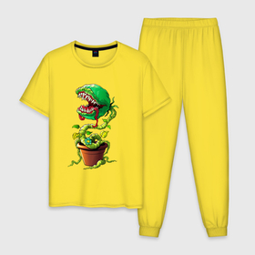 Мужская пижама хлопок с принтом Плотоядный цветок из игры Марио в Курске, 100% хлопок | брюки и футболка прямого кроя, без карманов, на брюках мягкая резинка на поясе и по низу штанин
 | 