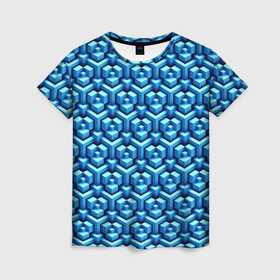 Женская футболка 3D с принтом Объёмные геометрические фигуры , 100% полиэфир ( синтетическое хлопкоподобное полотно) | прямой крой, круглый вырез горловины, длина до линии бедер | Тематика изображения на принте: 