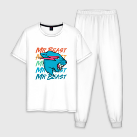 Мужская пижама хлопок с принтом Mr Beast art в Екатеринбурге, 100% хлопок | брюки и футболка прямого кроя, без карманов, на брюках мягкая резинка на поясе и по низу штанин
 | 