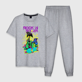 Мужская пижама хлопок с принтом Граффити рок н роллер , 100% хлопок | брюки и футболка прямого кроя, без карманов, на брюках мягкая резинка на поясе и по низу штанин
 | 
