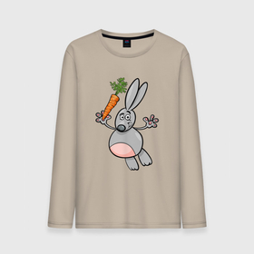 Мужской лонгслив хлопок с принтом Заяц с морковкой в полете , 100% хлопок |  | Тематика изображения на принте: 
