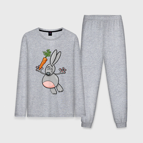 Мужская пижама хлопок (с лонгсливом) с принтом Заяц с морковкой в полете в Курске,  |  | 