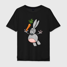 Мужская футболка хлопок Oversize с принтом Заяц с морковкой в полете , 100% хлопок | свободный крой, круглый ворот, “спинка” длиннее передней части | Тематика изображения на принте: 