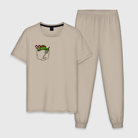 Мужская пижама хлопок с принтом Рафаэль в кармане , 100% хлопок | брюки и футболка прямого кроя, без карманов, на брюках мягкая резинка на поясе и по низу штанин
 | Тематика изображения на принте: 
