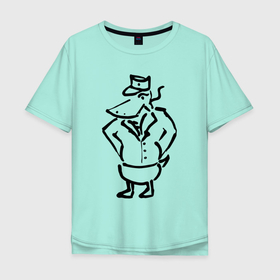 Мужская футболка хлопок Oversize с принтом Утка в куртке в Курске, 100% хлопок | свободный крой, круглый ворот, “спинка” длиннее передней части | 