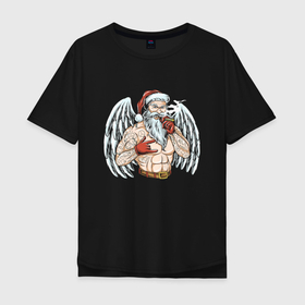 Мужская футболка хлопок Oversize с принтом Крутой Санта в Екатеринбурге, 100% хлопок | свободный крой, круглый ворот, “спинка” длиннее передней части | 