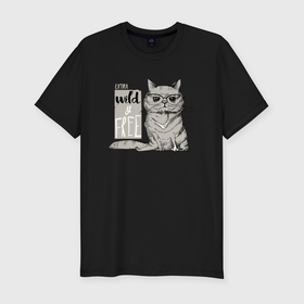 Мужская футболка хлопок Slim с принтом Дикий и свободный кот в Тюмени, 92% хлопок, 8% лайкра | приталенный силуэт, круглый вырез ворота, длина до линии бедра, короткий рукав | 