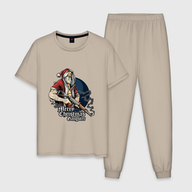 Мужская пижама хлопок с принтом Санта гангстер в Белгороде, 100% хлопок | брюки и футболка прямого кроя, без карманов, на брюках мягкая резинка на поясе и по низу штанин
 | 