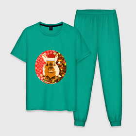 Мужская пижама хлопок с принтом желтый кролик на красном фоне в Санкт-Петербурге, 100% хлопок | брюки и футболка прямого кроя, без карманов, на брюках мягкая резинка на поясе и по низу штанин
 | 