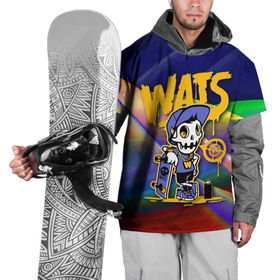Накидка на куртку 3D с принтом Whats   скелет со скейтбордом   граффити в Екатеринбурге, 100% полиэстер |  | 