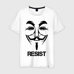 Мужская футболка хлопок с принтом Guy Fawkes   resist в Белгороде, 100% хлопок | прямой крой, круглый вырез горловины, длина до линии бедер, слегка спущенное плечо. | 