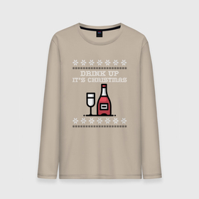 Мужской лонгслив хлопок с принтом Drink up its Christmas в Петрозаводске, 100% хлопок |  | Тематика изображения на принте: 