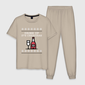Мужская пижама хлопок с принтом Drink up its Christmas в Петрозаводске, 100% хлопок | брюки и футболка прямого кроя, без карманов, на брюках мягкая резинка на поясе и по низу штанин
 | Тематика изображения на принте: 