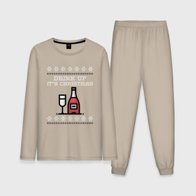 Мужская пижама с лонгсливом хлопок с принтом Drink up its Christmas ,  |  | 