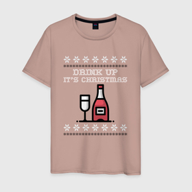 Мужская футболка хлопок с принтом Drink up its Christmas в Петрозаводске, 100% хлопок | прямой крой, круглый вырез горловины, длина до линии бедер, слегка спущенное плечо. | Тематика изображения на принте: 