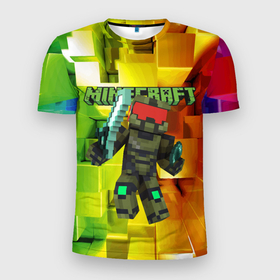Мужская футболка 3D Slim с принтом Minecraft   Мастер Чиф в Тюмени, 100% полиэстер с улучшенными характеристиками | приталенный силуэт, круглая горловина, широкие плечи, сужается к линии бедра | 