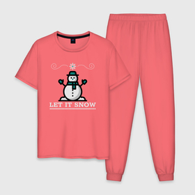 Мужская пижама хлопок с принтом Пусть идёт снег в Тюмени, 100% хлопок | брюки и футболка прямого кроя, без карманов, на брюках мягкая резинка на поясе и по низу штанин
 | 