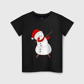 Детская футболка хлопок с принтом Снеговик дэб в Кировске, 100% хлопок | круглый вырез горловины, полуприлегающий силуэт, длина до линии бедер | Тематика изображения на принте: 