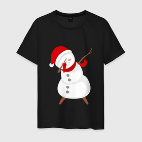 Мужская футболка хлопок с принтом Снеговик дэб в Тюмени, 100% хлопок | прямой крой, круглый вырез горловины, длина до линии бедер, слегка спущенное плечо. | Тематика изображения на принте: 