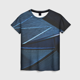 Женская футболка 3D с принтом Тёмные геометрические линии и фигуры , 100% полиэфир ( синтетическое хлопкоподобное полотно) | прямой крой, круглый вырез горловины, длина до линии бедер | 