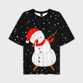 Мужская футболка OVERSIZE 3D с принтом Снеговик дэбует в Тюмени,  |  | Тематика изображения на принте: 