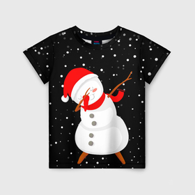 Детская футболка 3D с принтом Снеговик дэбует в Кировске, 100% гипоаллергенный полиэфир | прямой крой, круглый вырез горловины, длина до линии бедер, чуть спущенное плечо, ткань немного тянется | Тематика изображения на принте: 