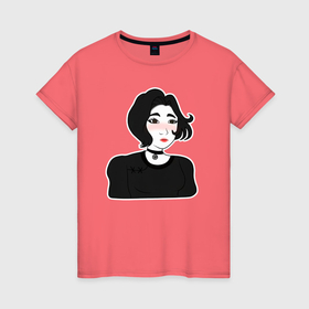Женская футболка хлопок с принтом Doomer girl в Санкт-Петербурге, 100% хлопок | прямой крой, круглый вырез горловины, длина до линии бедер, слегка спущенное плечо | 